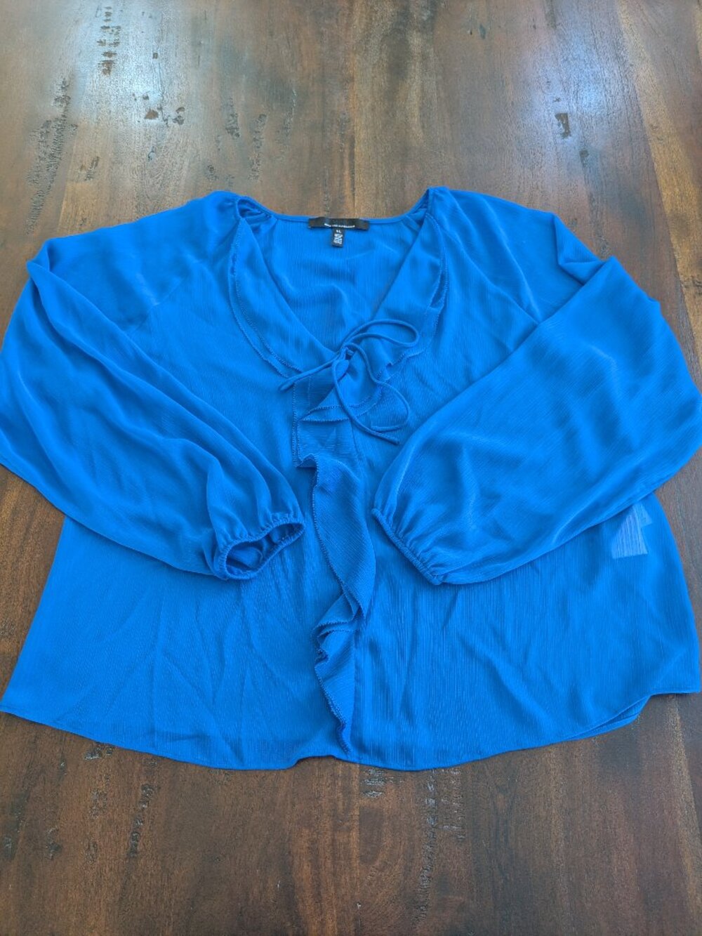 White House Black Market Royal Blue Ruffle Tie-Neck Blouse XL